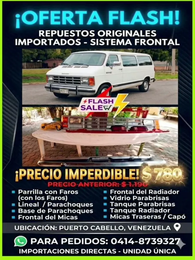 🚐 ¡OFERTA FLASH! Combo Frontal Dodge Van Original Importado