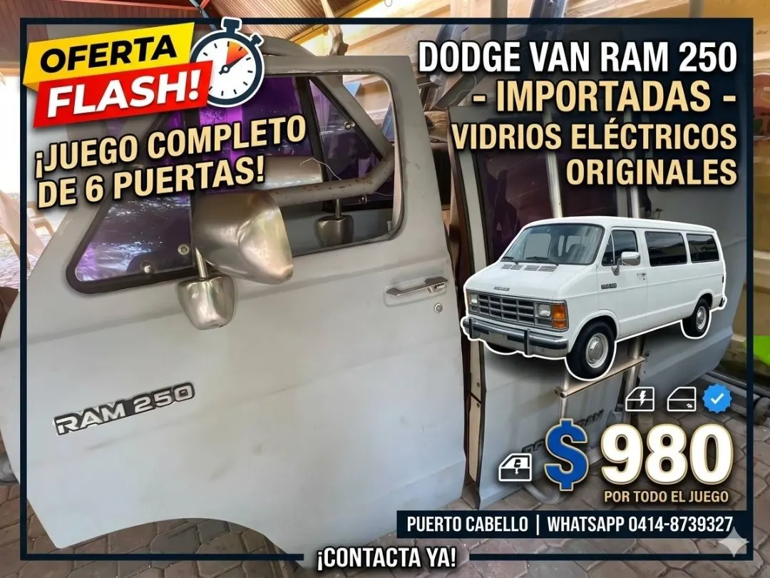 Juego De 6 Puertas Dodge Ram Van 250 Originales Con Vidrios Eléctricos
